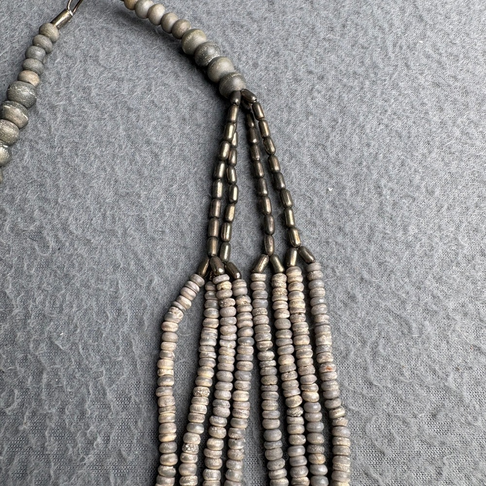 Multi Strand Beaded Necklace Grey Neutral Boho Layered Statement Hook Closure - Picture 6 of 6